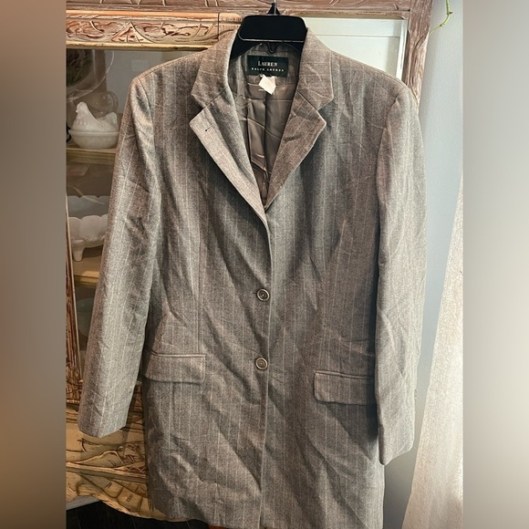 Lauren Ralph Lauren 100% Wool Womens Size 14 Gray Pinstripe Vintage Blazer - Picture 1 of 10